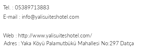 Yal Suites Hotel telefon numaralar, faks, e-mail, posta adresi ve iletiim bilgileri